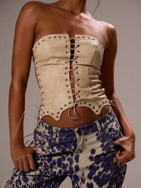 MUSERA Faux Leather Lace-Up Corset Top NWT Size L